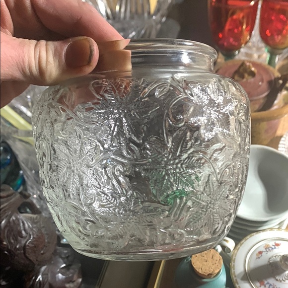 Princess House Fantasia Elegant Clear Glass Jar with Floral Design - Picture 3 of 5